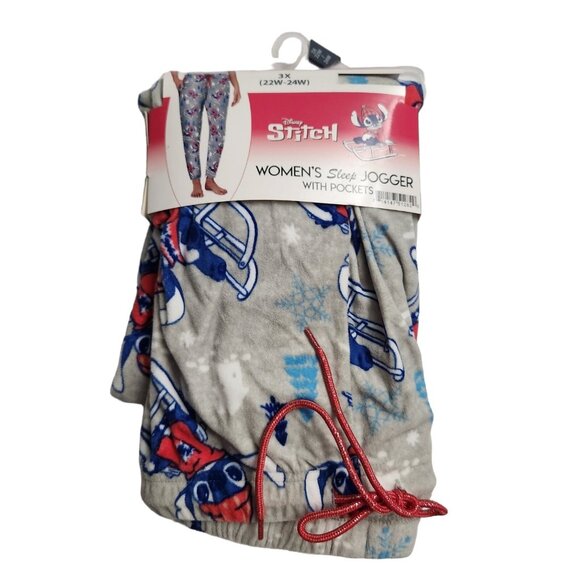 Christmas Lilo Stitch Pajama Pants Womens 3X Sledding Gray Pocket Drawstring New - Picture 1 of 5